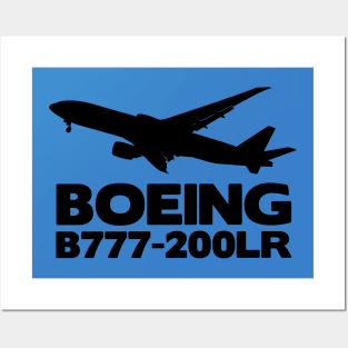 Boeing B777-200LR Silhouette Print (Black) Posters and Art